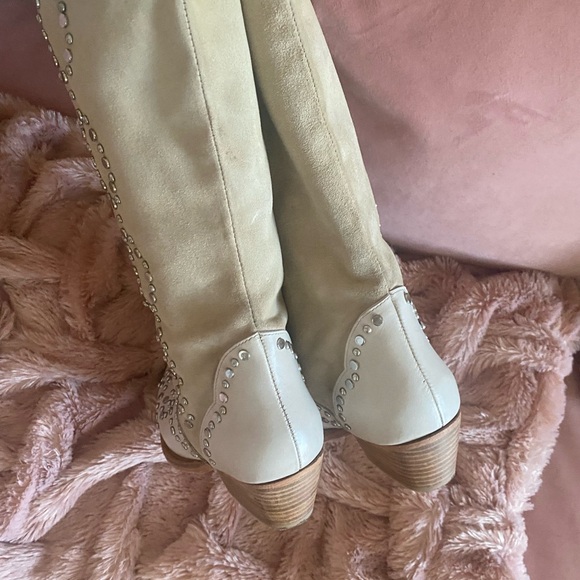 Free People Beige Studded Heeled Boots - Picture 6 of 7